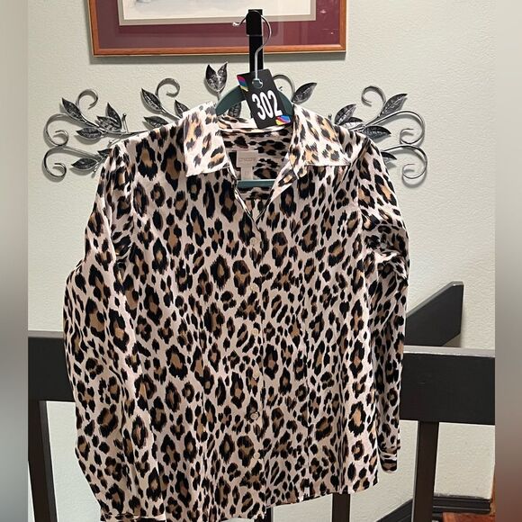 EUC Chico's Leopard Print Long Sleeve Blouse Chico’s 0 #302 - Picture 8 of 8